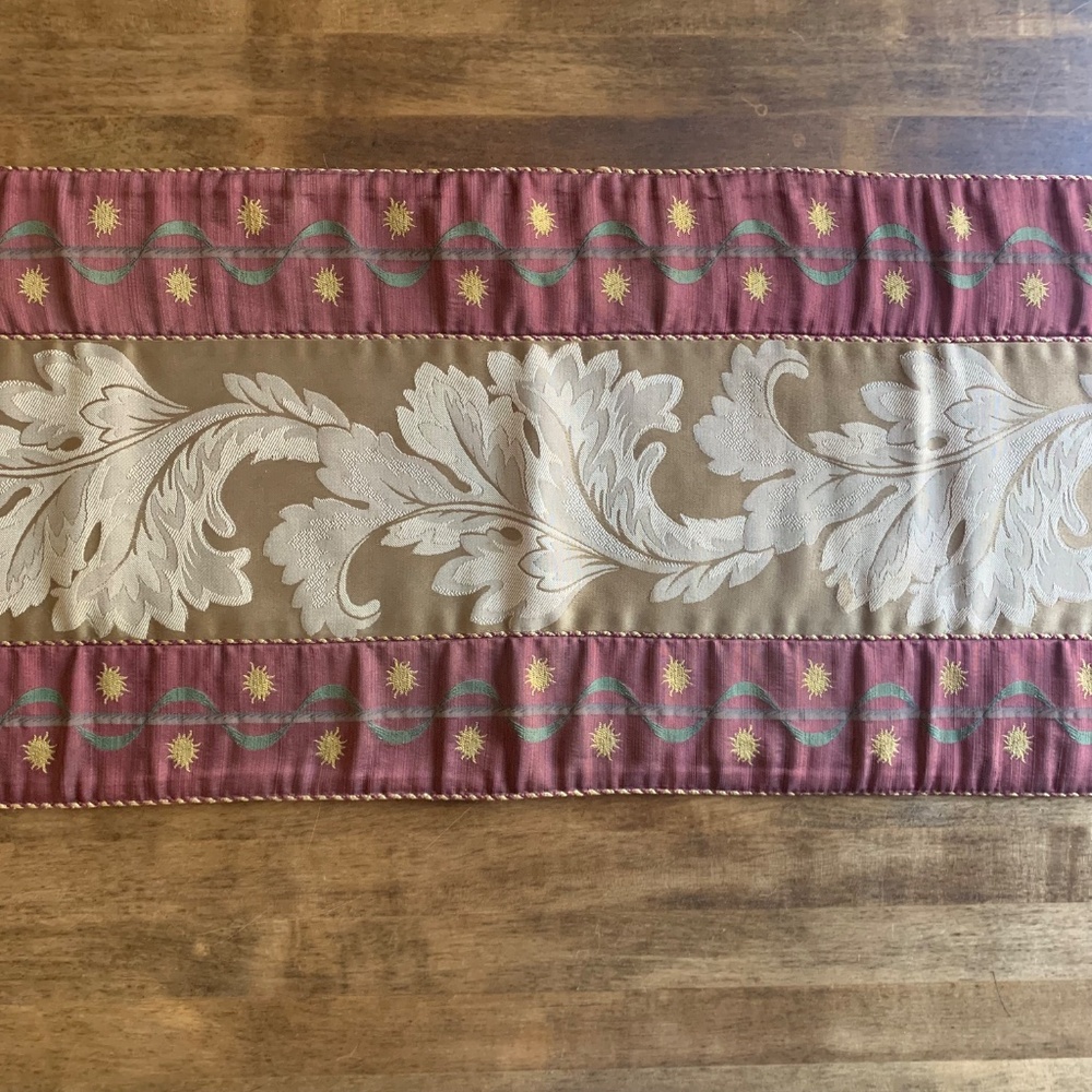 Vintage Burgundy Gold Jacquard Damask Table Runner 14x70 Elegant Holiday Dining
